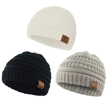 Warm Baby Knit Hat Cute Cozy Chunky Winter Cap Infant Toddler Baby Beanies for Boys Girls 3 Pack Black & Light Grey & Black White